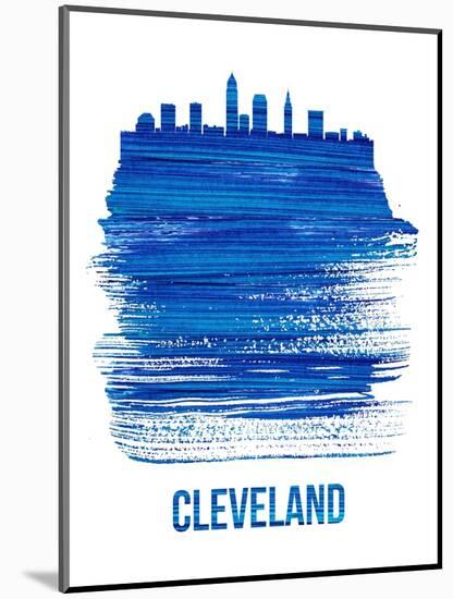 Cleveland Skyline Brush Stroke - Blue-NaxArt-Mounted Art Print