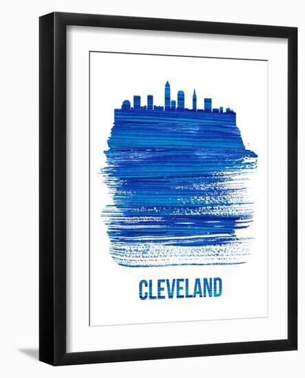 Cleveland Skyline Brush Stroke - Blue-NaxArt-Framed Art Print