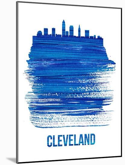 Cleveland Skyline Brush Stroke - Blue-NaxArt-Mounted Art Print