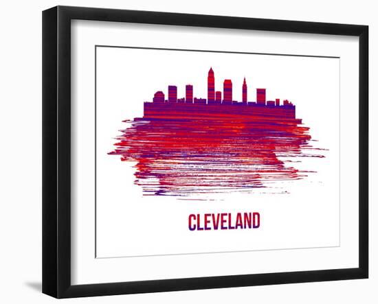 Cleveland Skyline Brush Stroke - Red-NaxArt-Framed Art Print