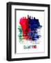 Cleveland Skyline Brush Stroke - Watercolor-NaxArt-Framed Art Print