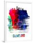 Cleveland Skyline Brush Stroke - Watercolor-NaxArt-Framed Art Print