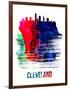 Cleveland Skyline Brush Stroke - Watercolor-NaxArt-Framed Art Print