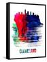 Cleveland Skyline Brush Stroke - Watercolor-NaxArt-Framed Stretched Canvas