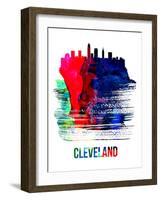 Cleveland Skyline Brush Stroke - Watercolor-NaxArt-Framed Art Print