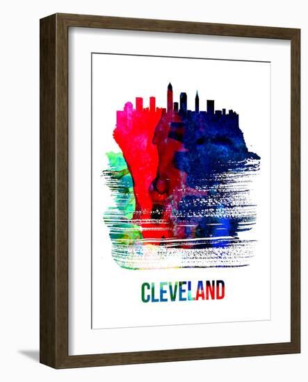 Cleveland Skyline Brush Stroke - Watercolor-NaxArt-Framed Art Print