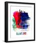 Cleveland Skyline Brush Stroke - Watercolor-NaxArt-Framed Art Print