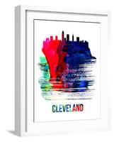 Cleveland Skyline Brush Stroke - Watercolor-NaxArt-Framed Art Print
