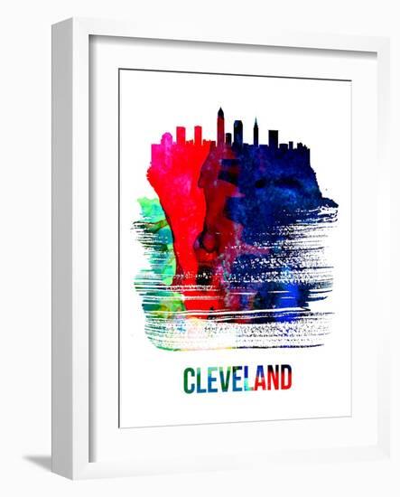 Cleveland Skyline Brush Stroke - Watercolor-NaxArt-Framed Art Print