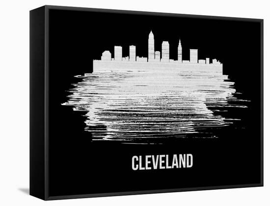 Cleveland Skyline Brush Stroke - White-NaxArt-Framed Stretched Canvas