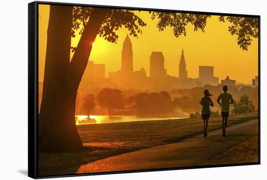 Cleveland skyline from Edgewater Park  at sunrise, Ohio, USA.-Richard T Nowitz-Framed Stretched Canvas