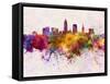 Cleveland Skyline in Watercolor Background-paulrommer-Framed Stretched Canvas