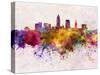 Cleveland Skyline in Watercolor Background-paulrommer-Stretched Canvas