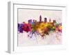 Cleveland Skyline in Watercolor Background-paulrommer-Framed Art Print