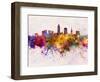 Cleveland Skyline in Watercolor Background-paulrommer-Framed Art Print