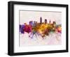 Cleveland Skyline in Watercolor Background-paulrommer-Framed Art Print