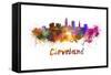 Cleveland Skyline in Watercolor-paulrommer-Framed Stretched Canvas