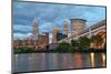 Cleveland with River & Bridge-null-Mounted Art Print