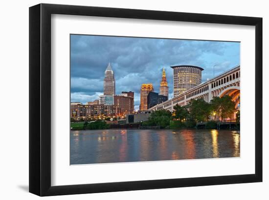 Cleveland with River & Bridge-null-Framed Art Print