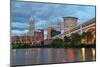 Cleveland with River & Bridge-null-Mounted Art Print