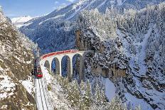 Bernina Train at Landwasser Viaduct, UNESCO World Heritage, Engadine, Switzerland-ClickAlps-Photographic Print