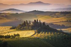 Podere Belvedere, San Quirico D'Orcia, Tuscany, Italy. Sunrise over the Farmhouse and the Hills.-ClickAlps-Photographic Print
