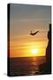 Cliff Diver above Setting Sun-Bob Krist-Stretched Canvas