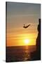 Cliff Diver above Setting Sun-Bob Krist-Stretched Canvas