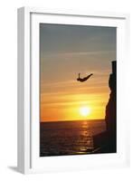 Cliff Diver above Setting Sun-Bob Krist-Framed Photographic Print