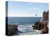 Cliff Diver Diving From El Mirador at Paseo Claussen, Mazatlan, Mexico-Charles Sleicher-Stretched Canvas
