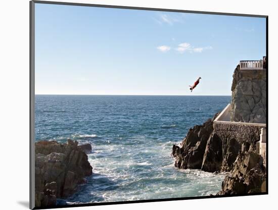 Cliff Diver Diving From El Mirador at Paseo Claussen, Mazatlan, Mexico-Charles Sleicher-Mounted Photographic Print