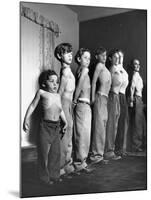 Clifford Brill Severn in Shirtless Lineup with His Sons Demonstrating Techniques of Muscle Control-Peter Stackpole-Mounted Photographic Print
