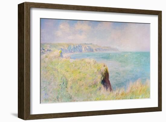 Cliffs and sailboats at Pourville, 1882 (oil on canvas)-Claude Monet-Framed Giclee Print