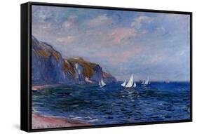 Cliffs and Sailboats at Pourville-Claude Monet-Framed Stretched Canvas