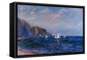 Cliffs and Sailboats at Pourville-Claude Monet-Framed Stretched Canvas