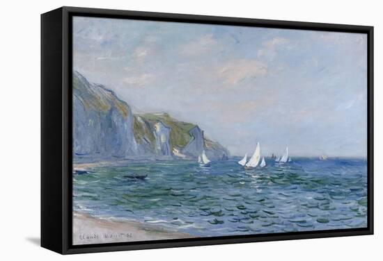 Cliffs and Sailboats at Pourville-Claude Monet-Framed Stretched Canvas