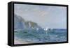 Cliffs and Sailboats at Pourville-Claude Monet-Framed Stretched Canvas