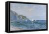 Cliffs and Sailboats at Pourville-Claude Monet-Framed Stretched Canvas