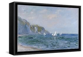 Cliffs and Sailboats at Pourville-Claude Monet-Framed Stretched Canvas