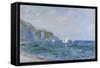 Cliffs and Sailboats at Pourville-Claude Monet-Framed Stretched Canvas