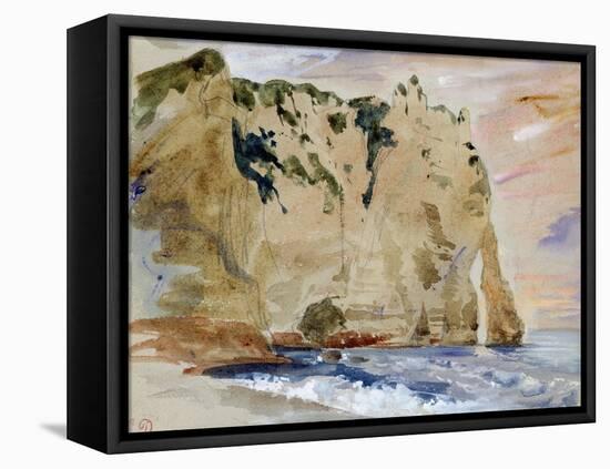 Cliffs of Etretat. the Pied Du Cheval, 1838 (W/C and Gouache on Paper)-Eugene Delacroix-Framed Stretched Canvas