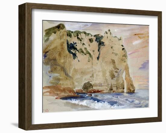 Cliffs of Etretat. the Pied Du Cheval, 1838 (W/C and Gouache on Paper)-Eugene Delacroix-Framed Giclee Print