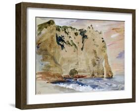 Cliffs of Etretat. the Pied Du Cheval, 1838 (W/C and Gouache on Paper)-Eugene Delacroix-Framed Giclee Print