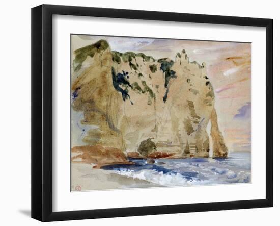 Cliffs of Etretat. the Pied Du Cheval, 1838 (W/C and Gouache on Paper)-Eugene Delacroix-Framed Giclee Print