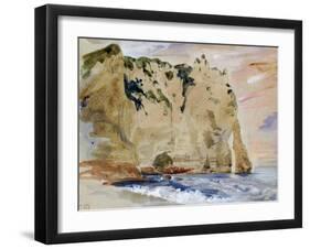 Cliffs of Etretat. the Pied Du Cheval, 1838 (W/C and Gouache on Paper)-Eugene Delacroix-Framed Giclee Print