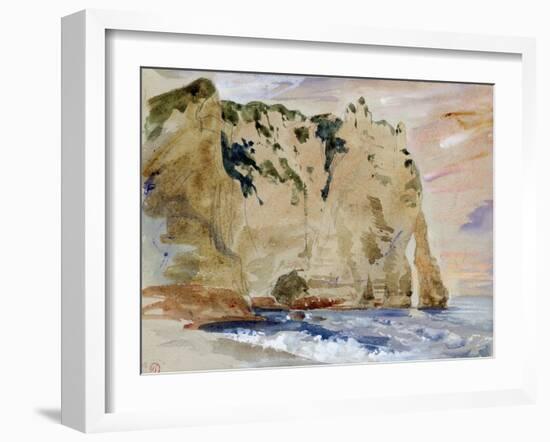 Cliffs of Etretat. the Pied Du Cheval, 1838 (W/C and Gouache on Paper)-Eugene Delacroix-Framed Giclee Print