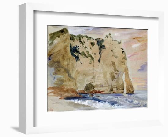 Cliffs of Etretat. the Pied Du Cheval, 1838 (W/C and Gouache on Paper)-Eugene Delacroix-Framed Premium Giclee Print