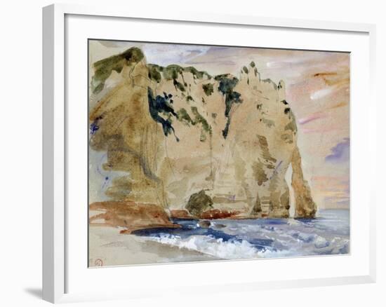 Cliffs of Etretat. the Pied Du Cheval, 1838 (W/C and Gouache on Paper)-Eugene Delacroix-Framed Giclee Print