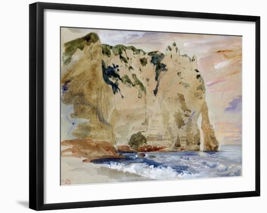 Cliffs of Etretat. the Pied Du Cheval, 1838 (W/C and Gouache on Paper)-Eugene Delacroix-Framed Giclee Print