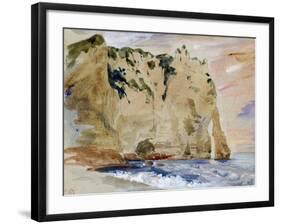 Cliffs of Etretat. the Pied Du Cheval, 1838 (W/C and Gouache on Paper)-Eugene Delacroix-Framed Giclee Print